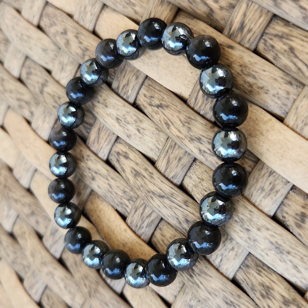 Handmade Authentic Silver Sheen Obsidian & Hematite 8mm Bracelet